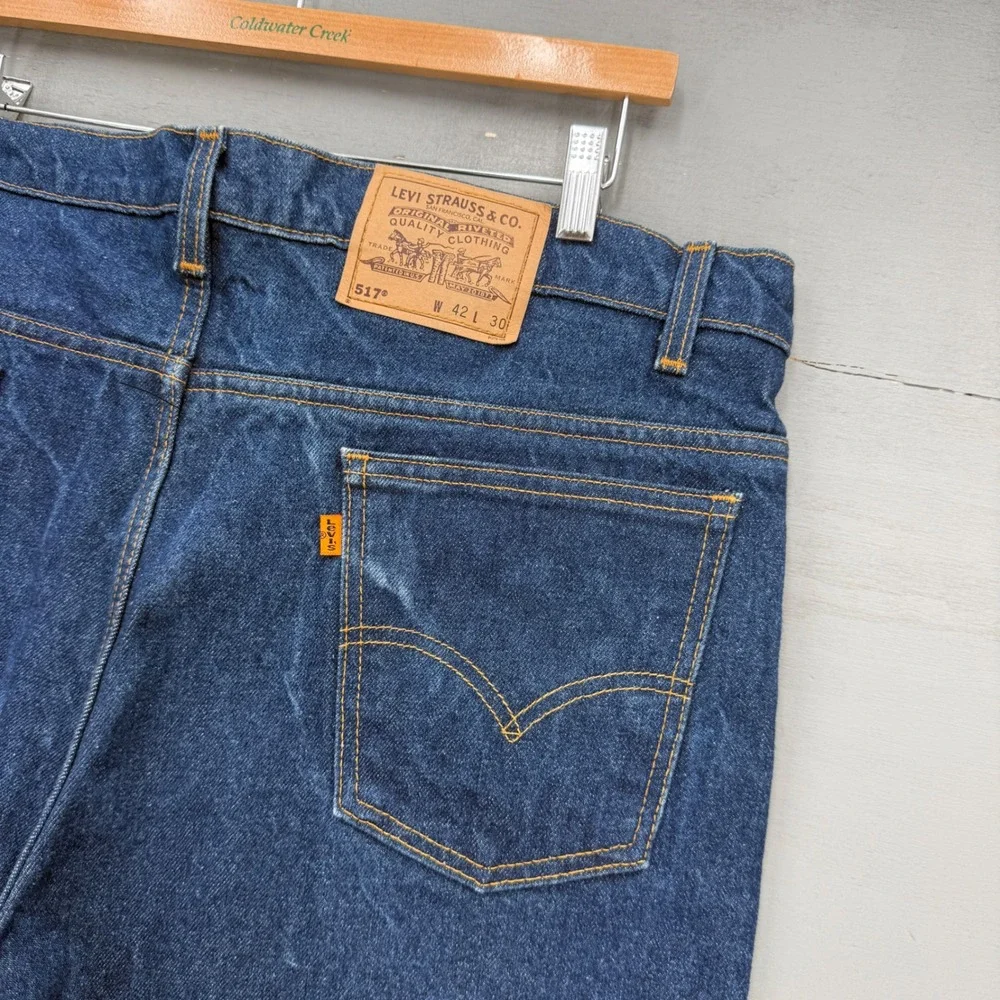 Vintage Levi's 517 Bootcut Jeans Blue Orange Tab Dark Wash Made in USA 40 x 29